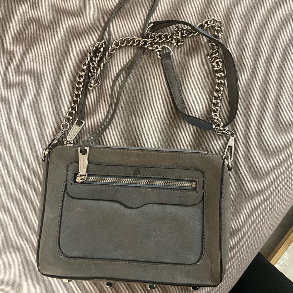 Rebecca Minkoff Light Blue suede crossbody moto bag